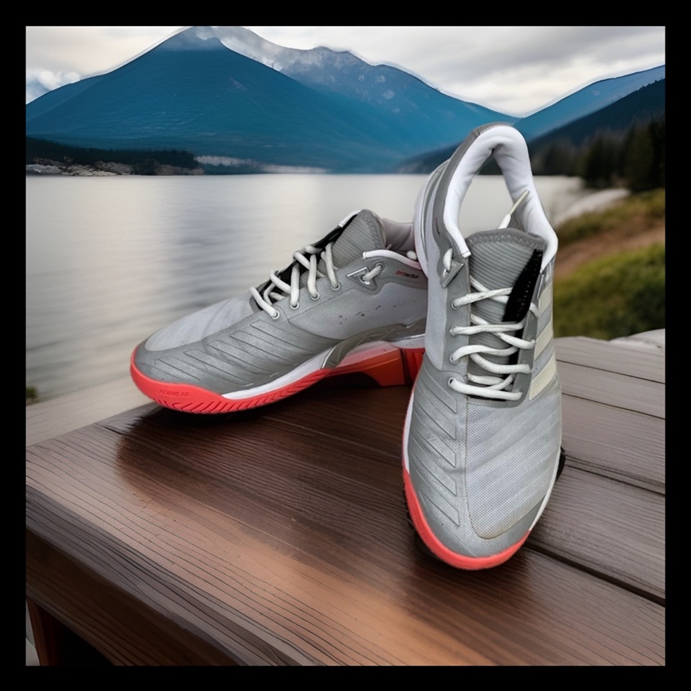 ADIDAS BARRICADE GRAY & PINK TENNIS SHOES SIZE 9.5